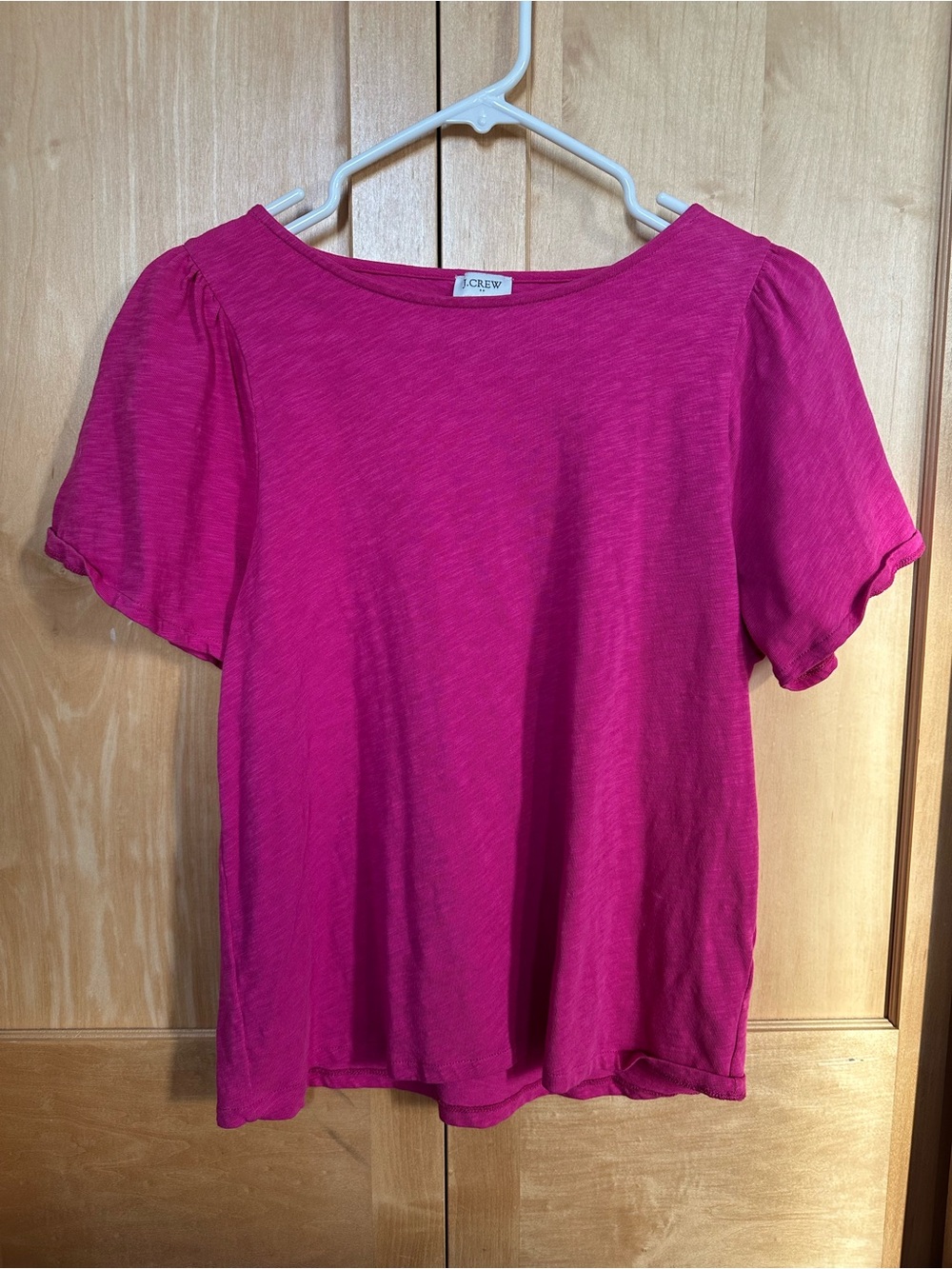 J. Crew Bright Fuchsia Short Sleeve Tee with Puff Sleeves